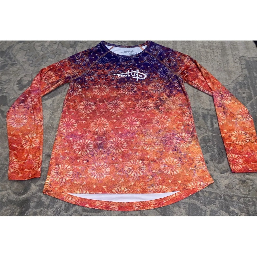 Reel Life Womens long sleeve‎ Shirt Sz Medium Orange Purple Fishing Sun